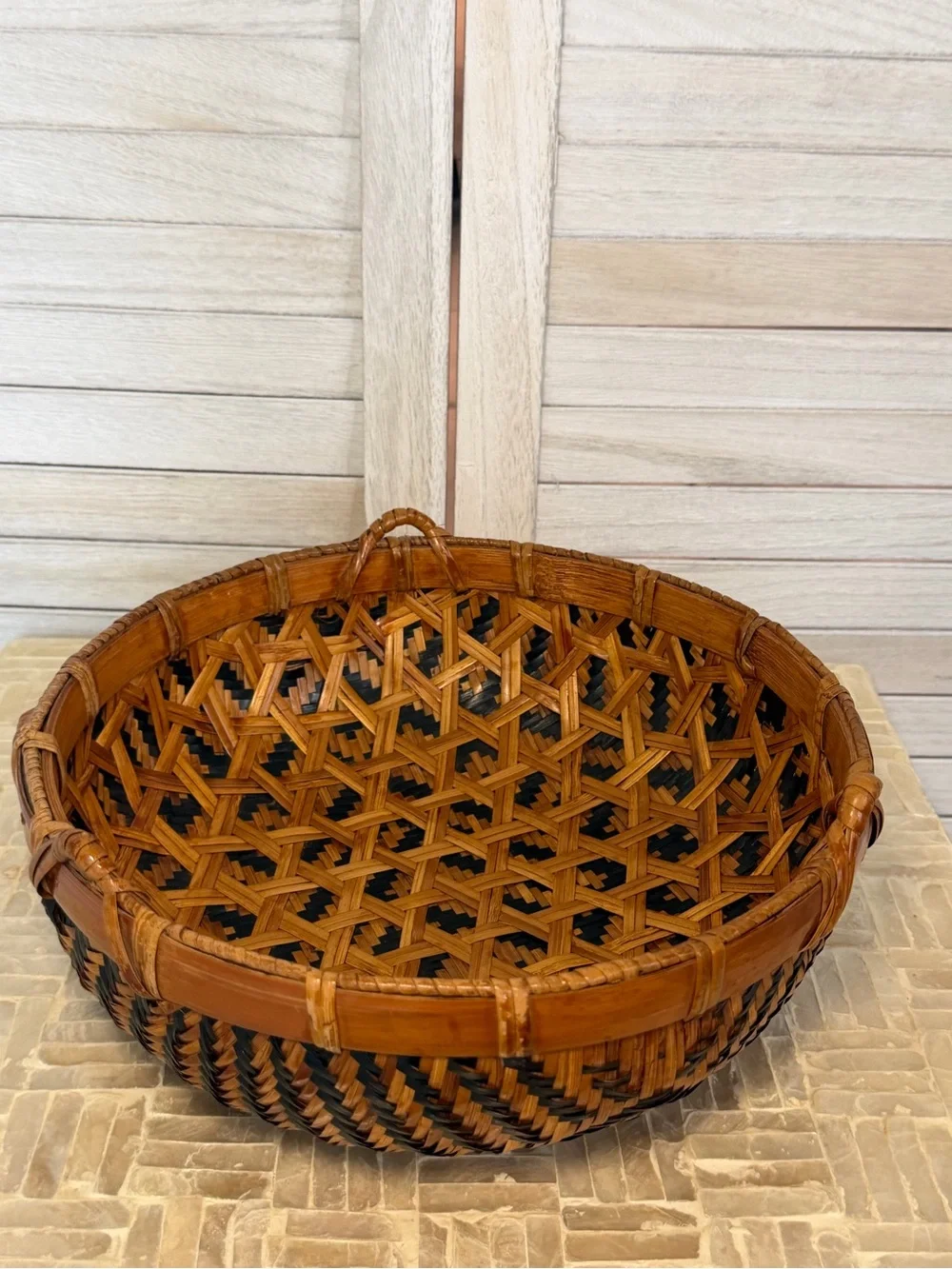 Handwoven Black and Brown Decorative Bamboo Basket - Artisan Home Accents
